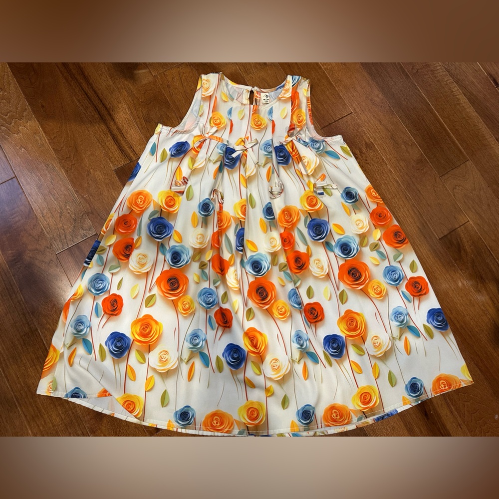 Charming Floral Kids Dress - Orange, Blue, Cream